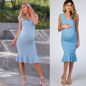PinkBlush Blue Sleeveless Ruffle Maternity Dress